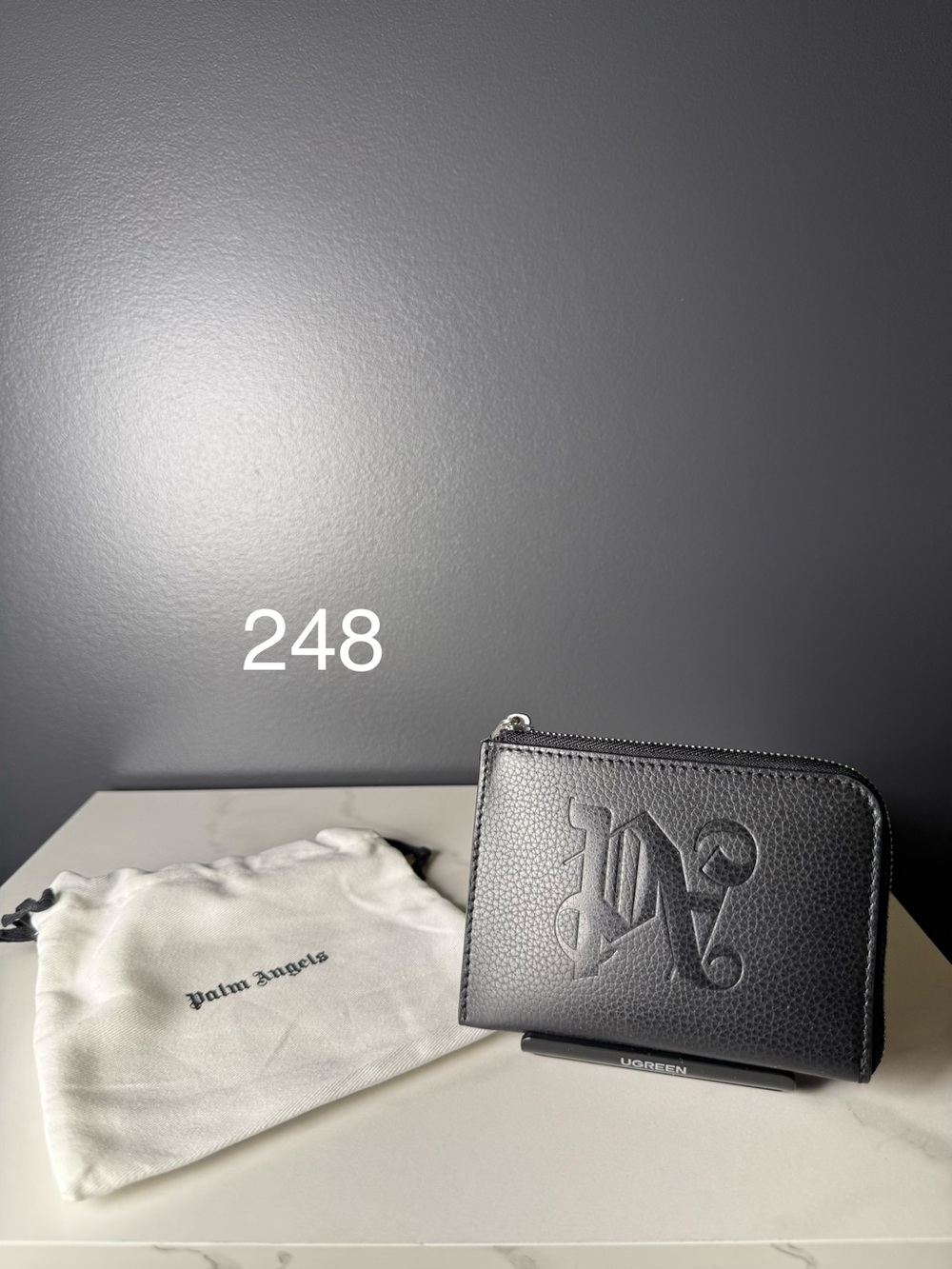 Palm Angels Black Embossed Leather Zip Coin Wallet